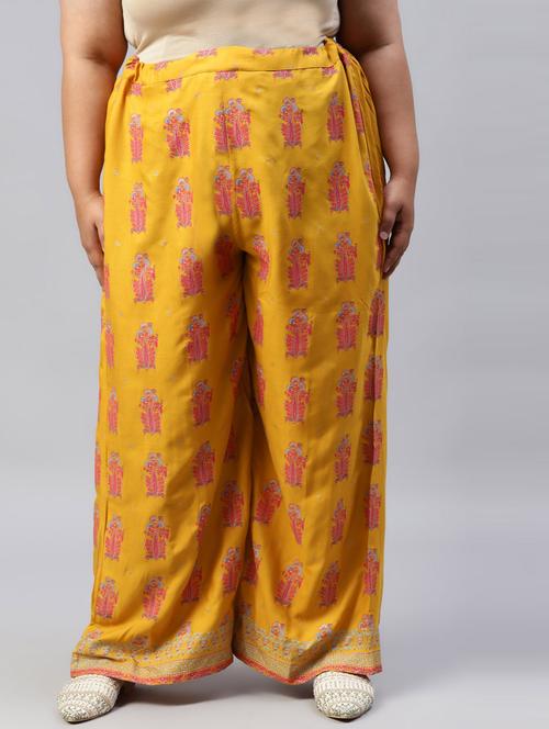 yellow printed plus palazzo - 18720494 - Very Small Image - 1