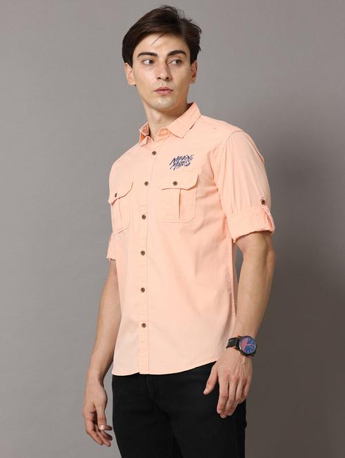 coral colored printed casual shirt - 18720631 - Very Small Image - 1