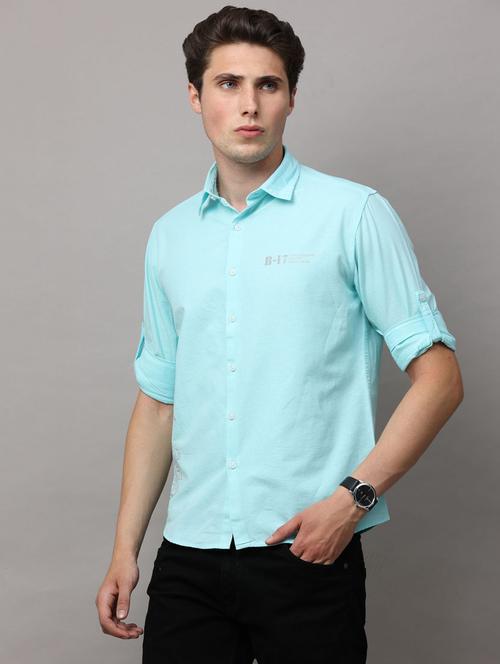 turquoise colored solid casual shirt - 18720632 - Very Small Image - 1