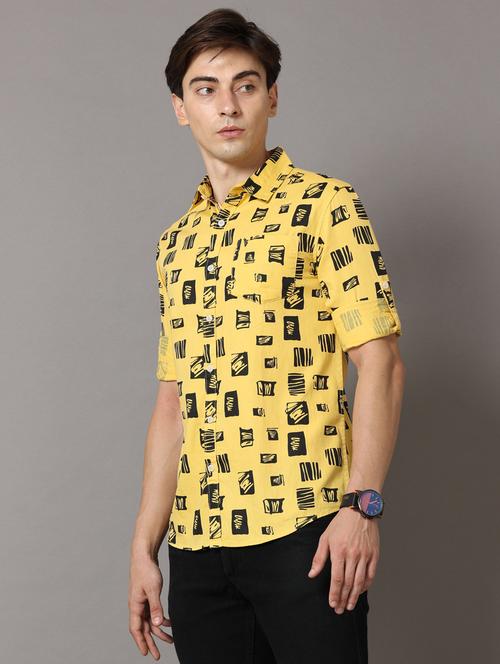 yellow colored printed casual shirt - 18720649 - Very Small Image - 1