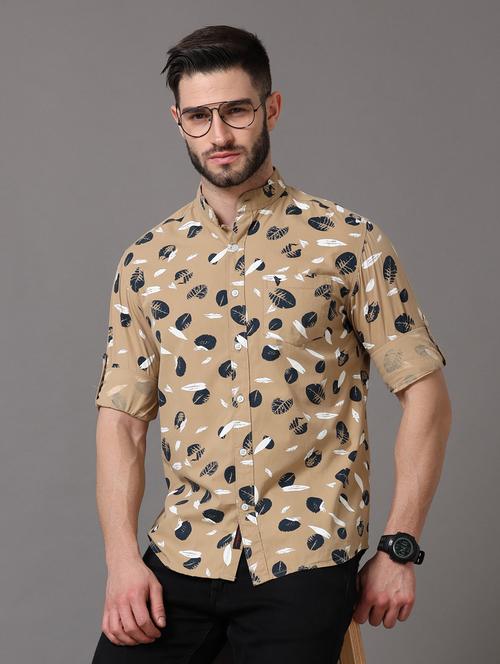 mandarin neck printed casual shirt - 18720694 - Very Small Image - 1
