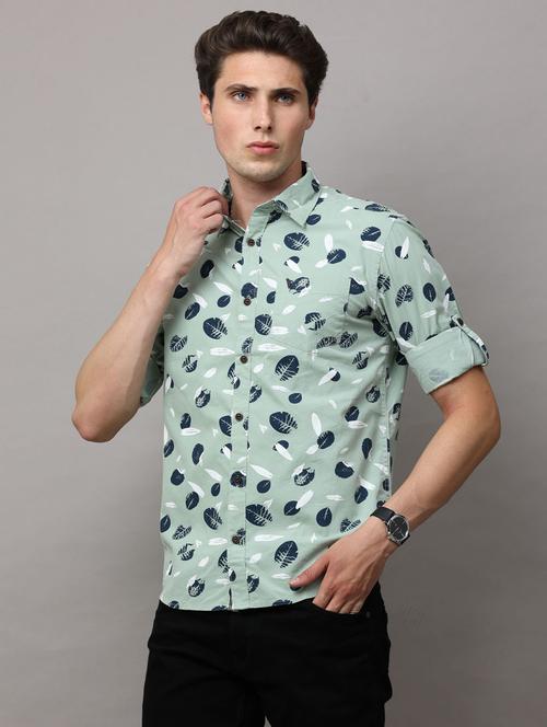 teal color printed casual shirt - 18720698 - Very Small Image - 1