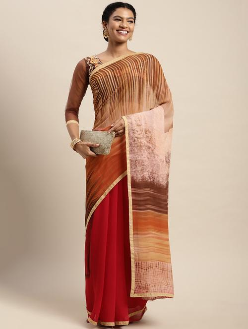 women's abstract multi colored saree with blouse - 18720738 - Very Small Image - 1