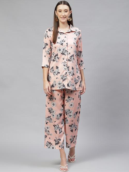shirt collar printed nightwear set - 18720822 - Very Small Image - 1