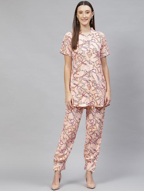 mandarin neck printed top bottom set - 18720829 - Very Small Image - 1