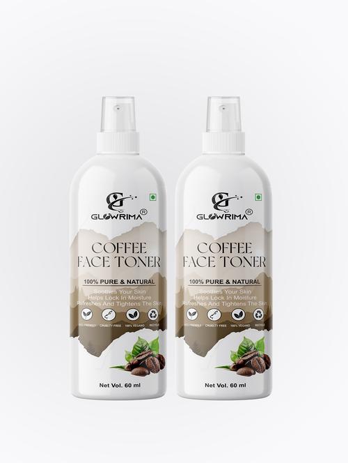 glowrima 100% natural coffee toner for cleansing & refreshing skin pore tightening toner with spray 60ml (pack of 2) - 18722445 - Very Small Image - 1