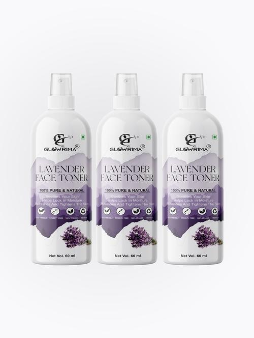 glowrima 100% natural lavender toner for cleansing & refreshing skin pore tightening toner with spray 60ml (pack of 3) - 18722458 - Very Small Image - 1