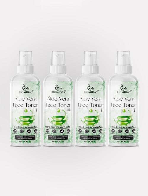 biomidas 100% natural aloe vera toner for cleansing & refreshing skin pore tightening toner with spray 60ml (pack of 4) - 18722547 - Very Small Image - 1