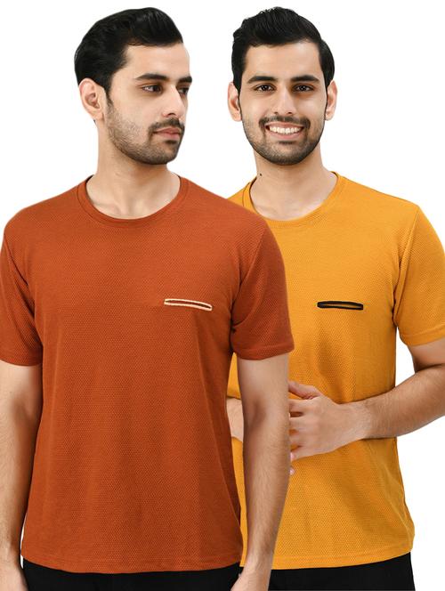 round neck solid t-shirt combo - 18730576 - Very Small Image - 1