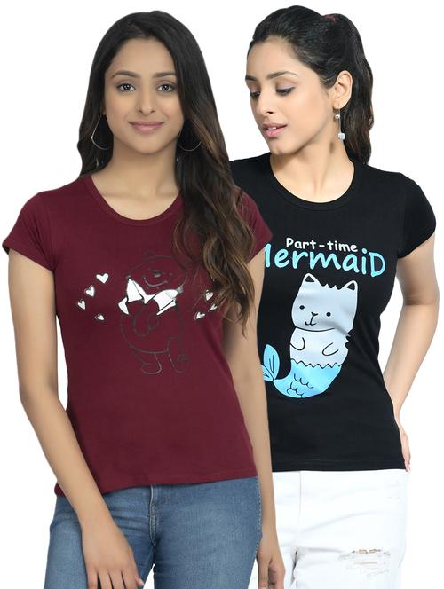 round neck printed tee combo - 18730667 - Very Small Image - 1