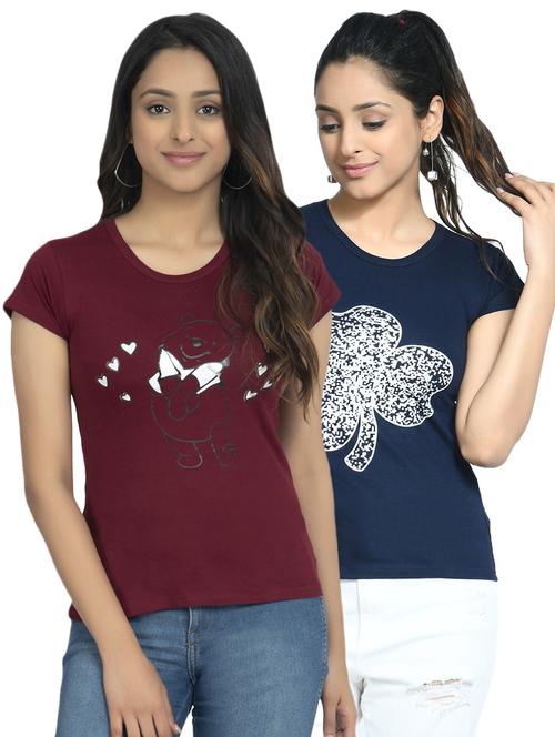 round neck printed tee combo - 18730748 - Very Small Image - 1