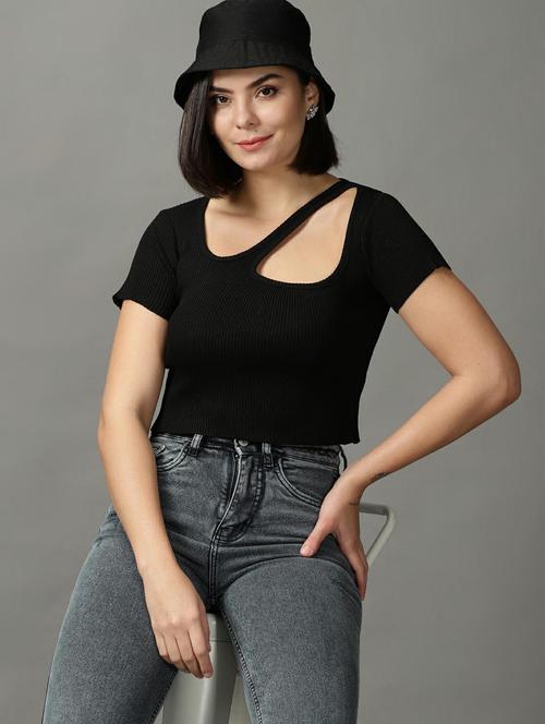 women's crop asymmetric neck top - 18734888 - Very Small Image - 1