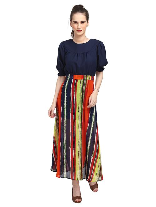 multi colored georgette aline dress - 18735504 - Very Small Image - 1