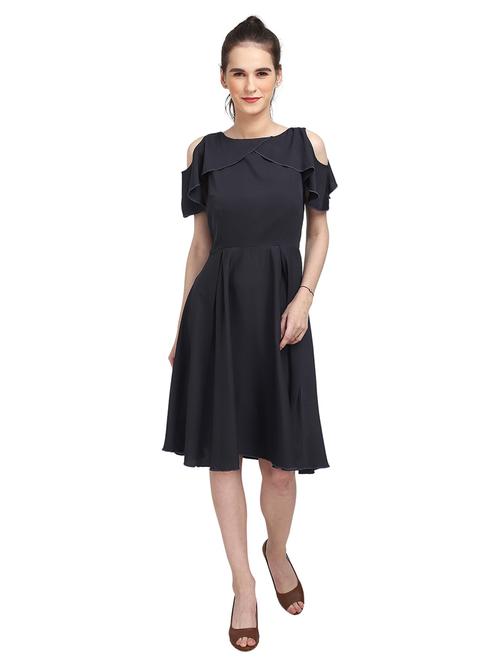 charcoal grey crepe fit & flare dress - 18735508 - Very Small Image - 1