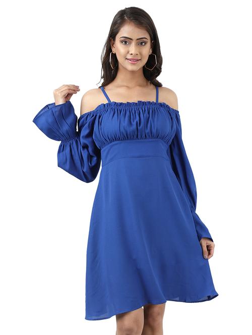 blue polyester fit & flare dress - 18735510 - Very Small Image - 1
