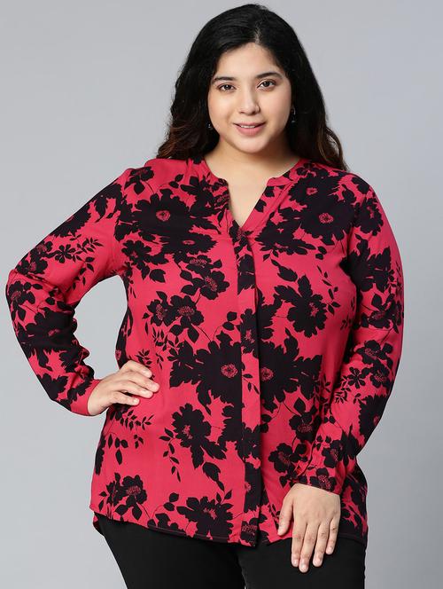 mandarin neck floral regular plus size top - 18735724 - Very Small Image - 1
