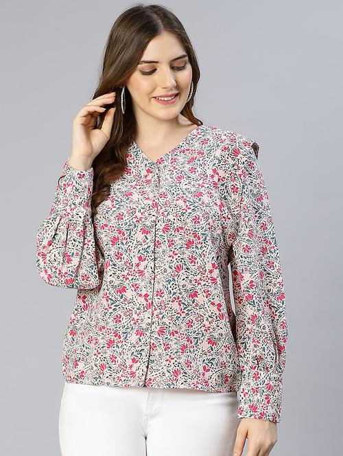 v-neck printed blouson top - 18735726 - Very Small Image - 1