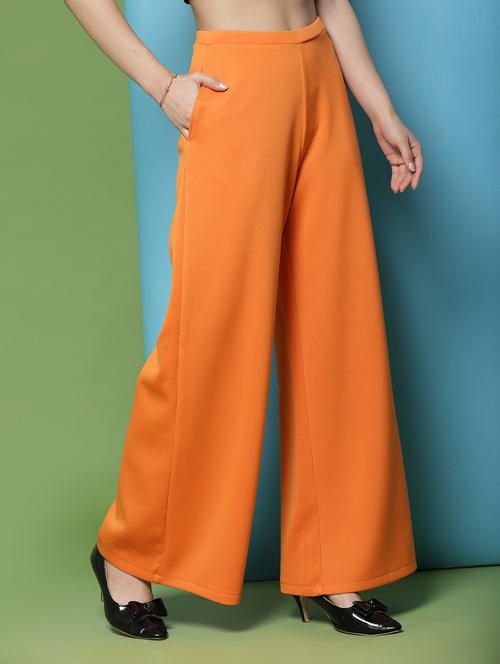 orange solid wide leg trouser - 18735921 - Very Small Image - 1
