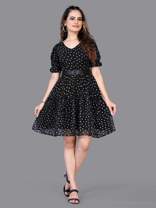v-neck polka dots fit & flare dress - 18736118 - Very Small Image - 1