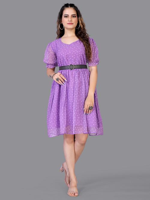 v-neck printed fit & flare dress - 18736121 - Very Small Image - 1