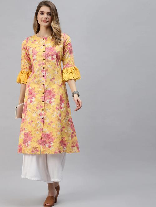 yellow cotton aline kurta - 18736427 - Very Small Image - 1