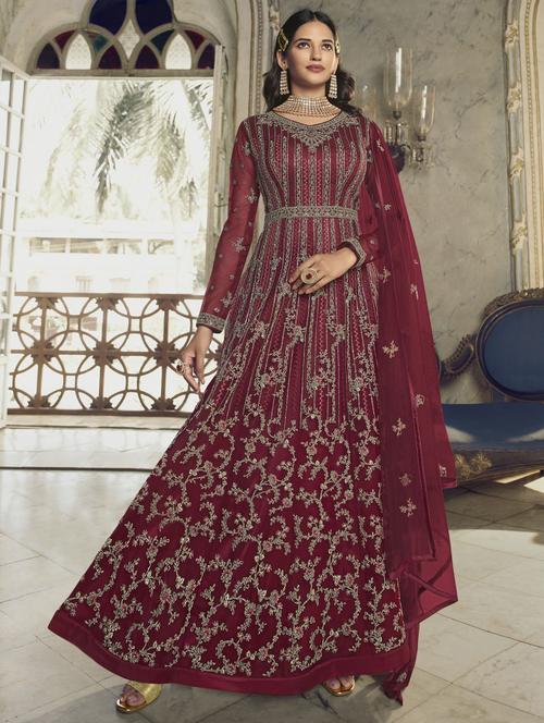 embroidered semi-stitched suit set - 18736532 - Very Small Image - 1
