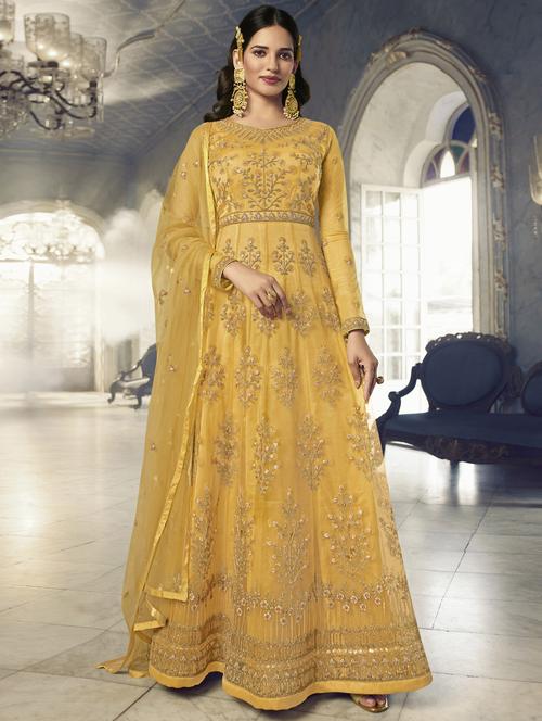 embroidered semi-stitched suit set - 18736537 - Very Small Image - 1