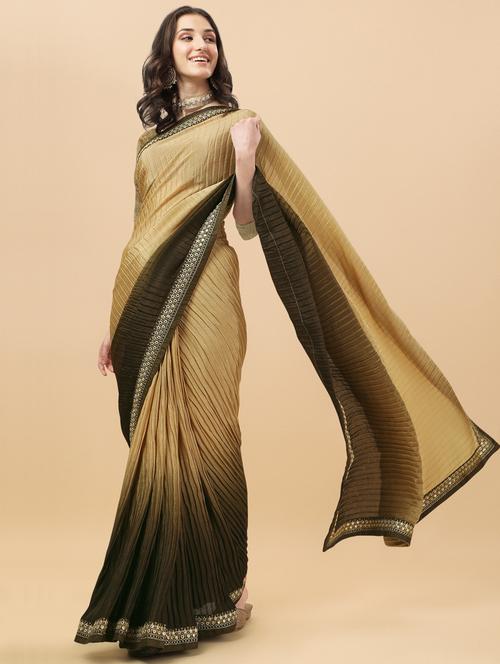 women's ombre beige colored saree with blouse - 18736541 - Very Small Image - 1