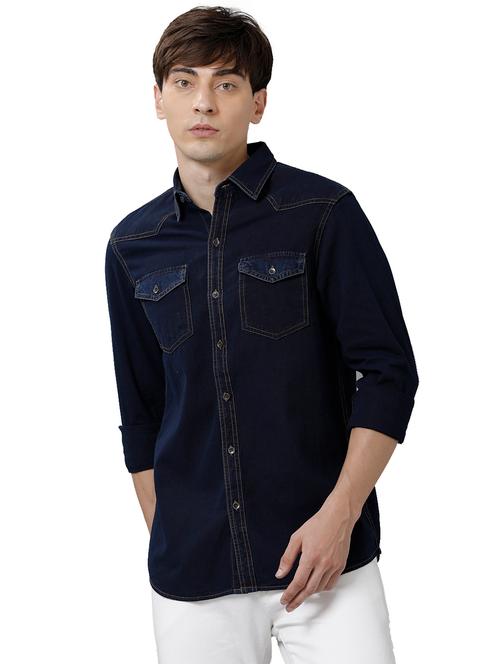 navy blue solid casual shirt - 18738064 - Very Small Image - 1