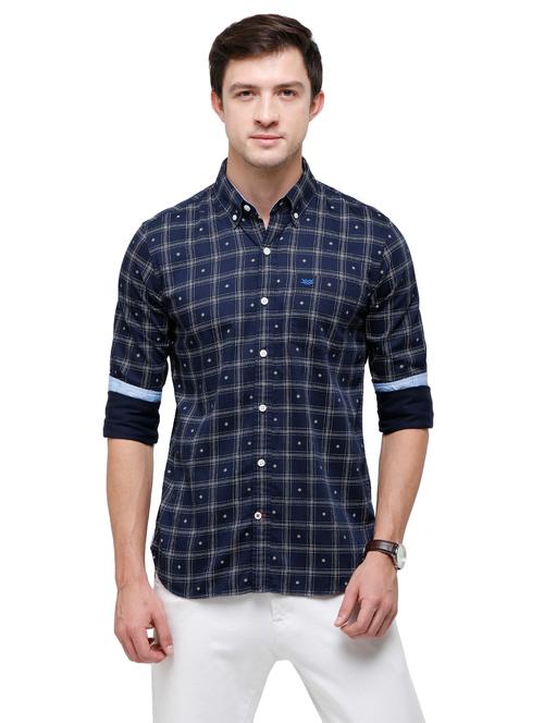 navy blue checkered casual shirt - 18738133 - Very Small Image - 1