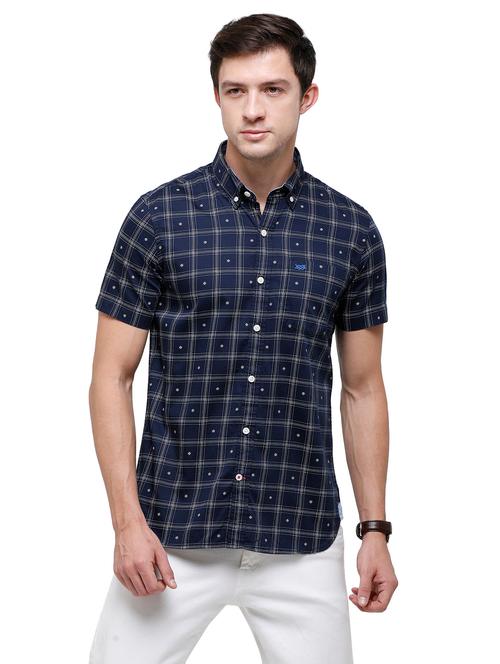 navy blue checkered casual shirt - 18738134 - Very Small Image - 1