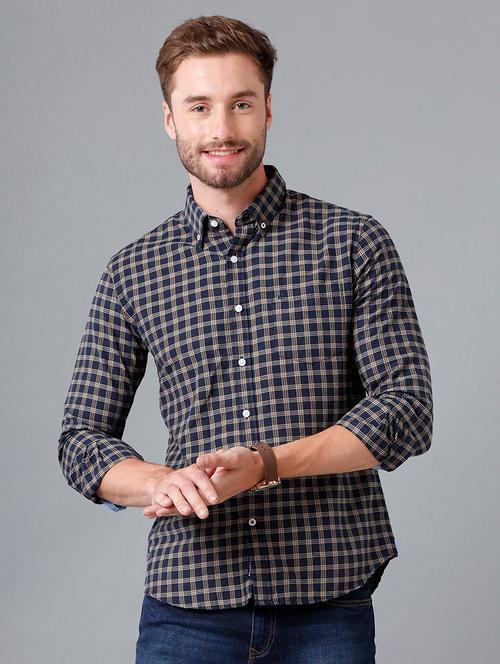 navy blue checkered casual shirt - 18738205 - Very Small Image - 1