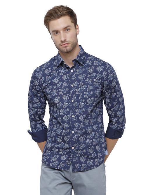 navy blue printed casual shirt - 18738244 - Very Small Image - 1