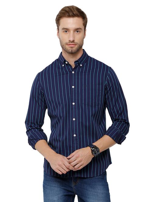 navy blue striped casual shirt - 18738254 - Very Small Image - 1