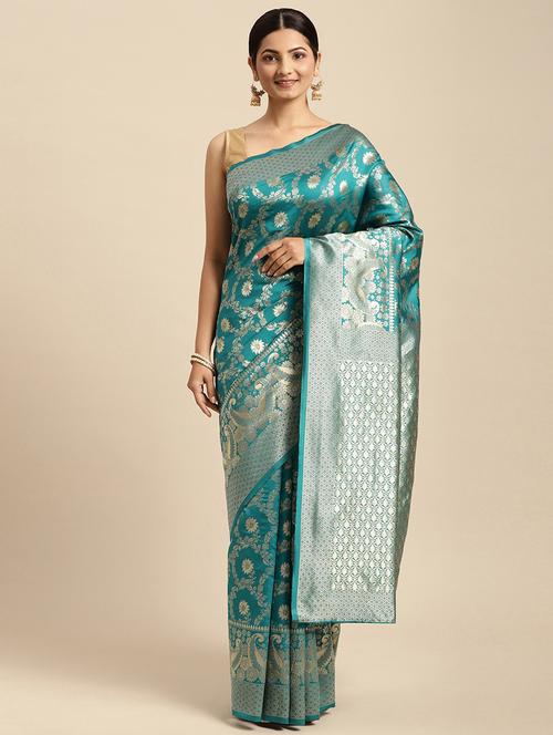 turquoise art silk kanjivaram saree - 18738902 - Very Small Image - 1