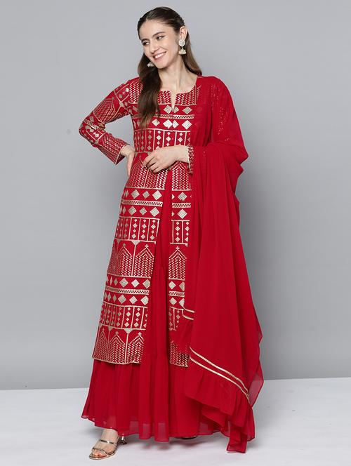 embroidered kurta skirt set with dupatta - 18738946 - Very Small Image - 1