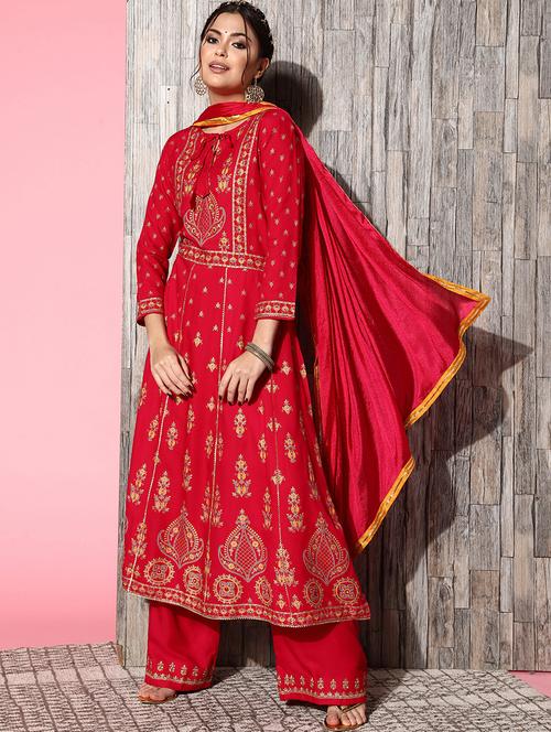embroidered kurta palazzo set with dupatta - 18738954 - Very Small Image - 1