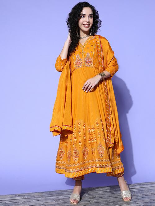 yellow kurta pant set with dupatta - 18738962 - Very Small Image - 1