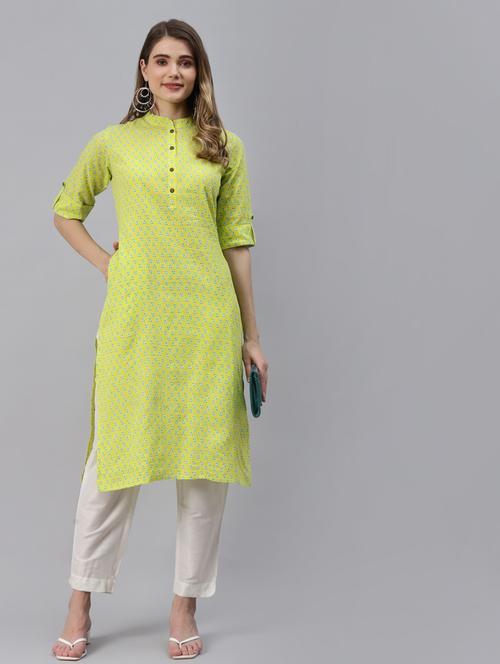 yellow cotton straight kurta - 18739105 - Very Small Image - 1