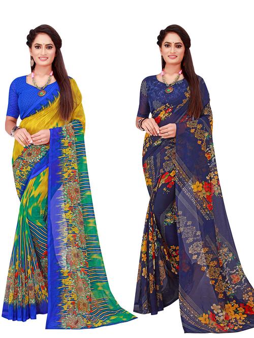 pack of 2 printed sarees with blouse - 18739962 - Very Small Image - 1