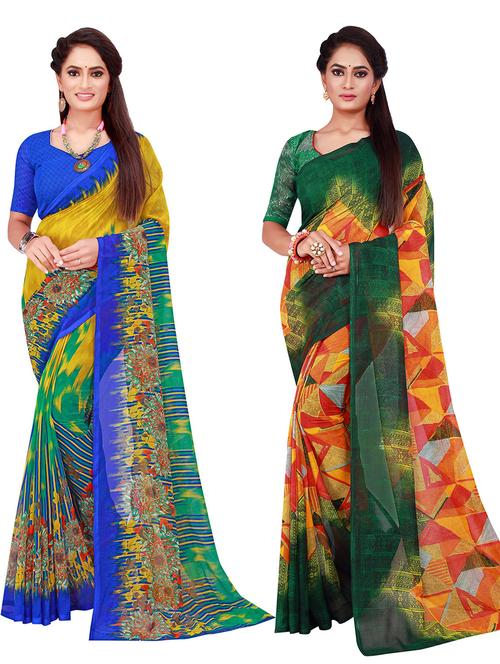 pack of 2 printed sarees with blouse - 18739983 - Very Small Image - 1