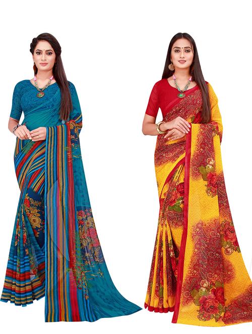 pack of 2 printed sarees with blouse - 18740012 - Very Small Image - 1