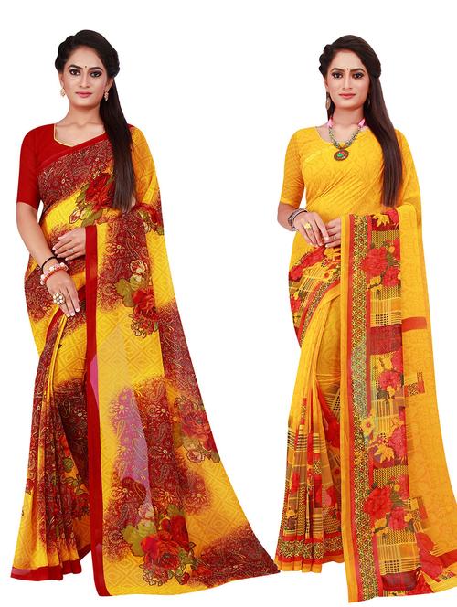 pack of 2 printed sarees with blouse - 18740102 - Very Small Image - 1