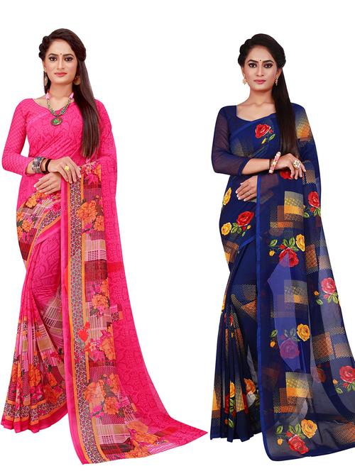 pack of 2 printed sarees with blouse - 18740112 - Very Small Image - 1