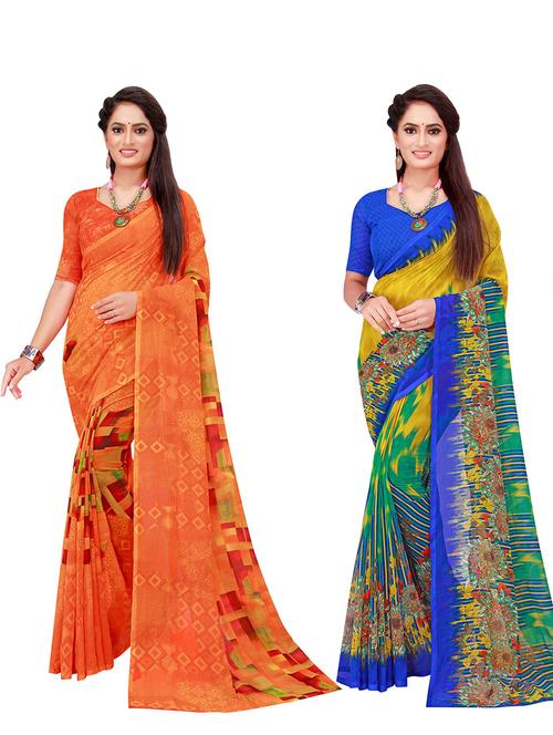 pack of 2 printed sarees with blouse - 18740117 - Very Small Image - 1
