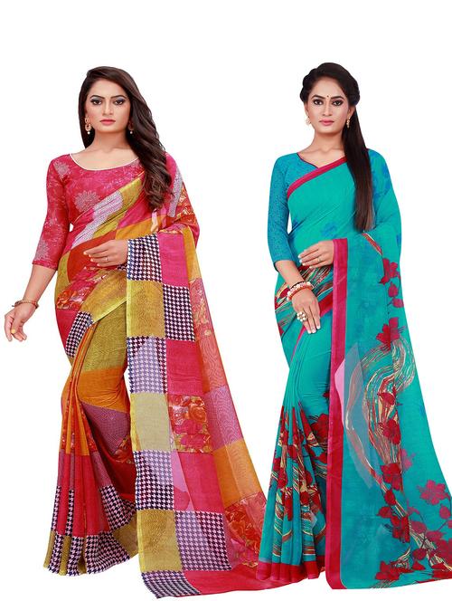pack of 2 printed sarees - 18740177 - Very Small Image - 1