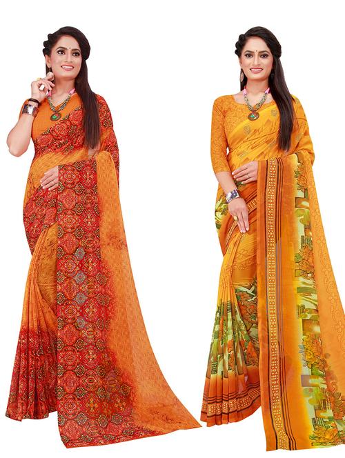 pack of 2 printed sarees with blouse - 18740185 - Very Small Image - 1