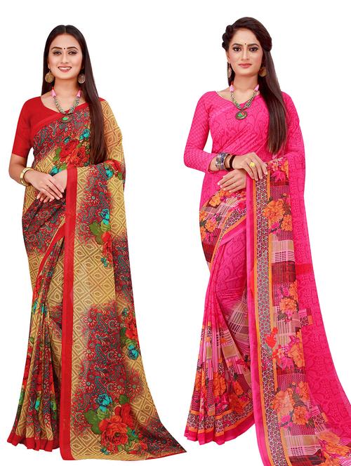 pack of 2 printed sarees with blouse - 18740191 - Very Small Image - 1