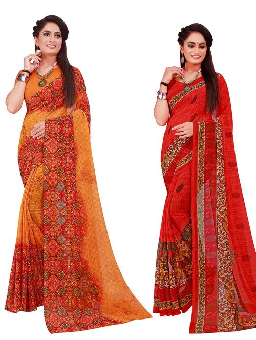 pack of 2 printed sarees with blouse - 18740224 - Very Small Image - 1