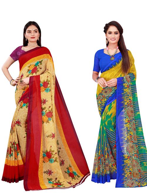 pack of 2 printed sarees with blouse - 18740226 - Very Small Image - 1